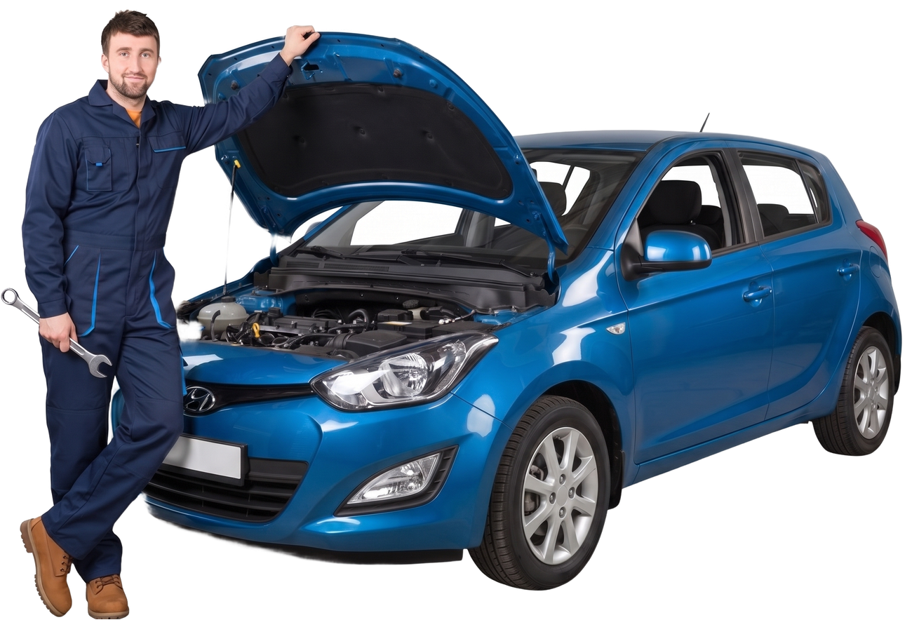 Mécanicien de Rouen Garage devant une voiture capot ouvert